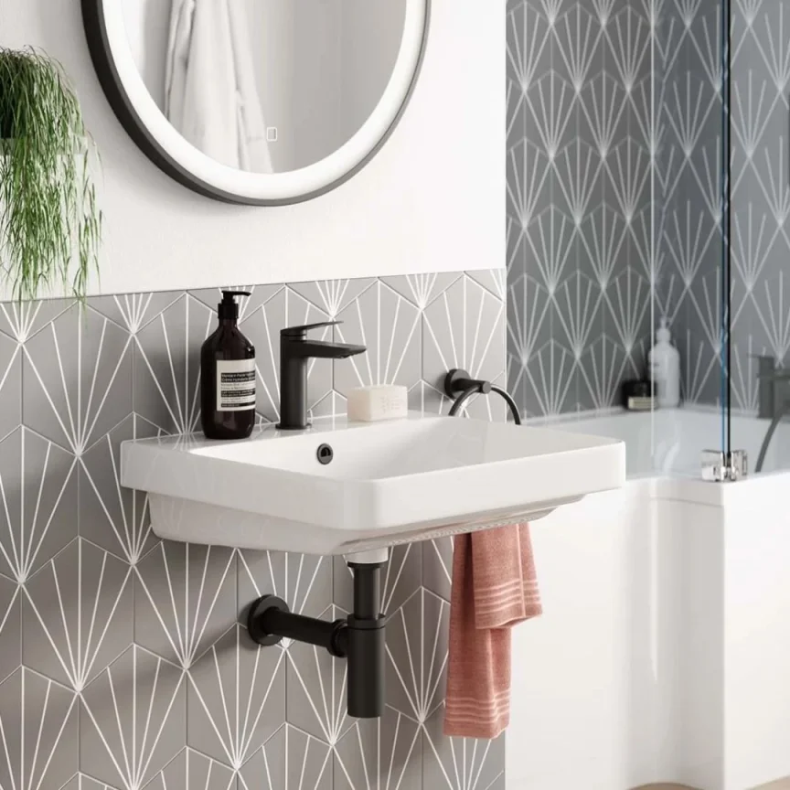 Faeber Infinite S1 Pearl 600mm Single Central Wall Hung Basin White polished