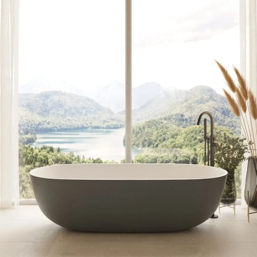 StoneKAST Cocoon Single Ended Freestanding Bath 1800 x 950mm Matt White