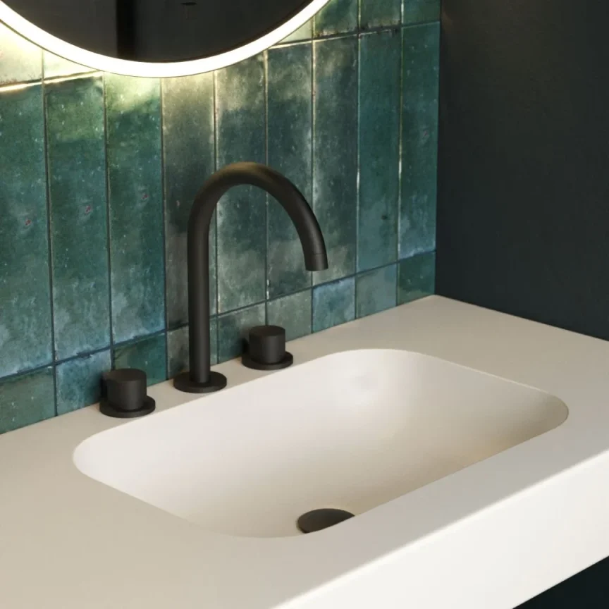 Booth & Co. 3 Hole Basin Mixer With Pop-up Waste Bright Nickel & Crackled White