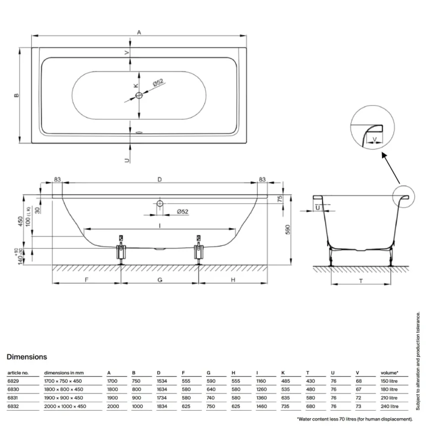 Bette Free Double Ended Bath with Overflow White (Feet Included) - Image 5