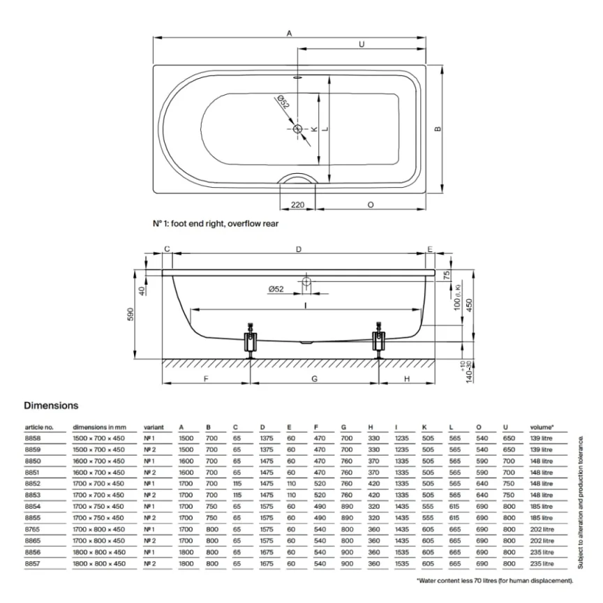 Bette Ocean Single Ended Shower Bath Left Hand Overflow White (Feet Included) - Image 4