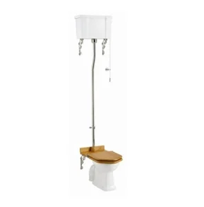 Burlington High Level Close Coupled Toilet with Dual Flush Cistern, Chrome Flush Pipe & Ornate Brackets (Seat Sold Separately)