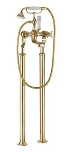 Crosswater Belgravia Traditional Crosshead Bath Shower Mixer Tap with Leg Set Unlacquered Brass