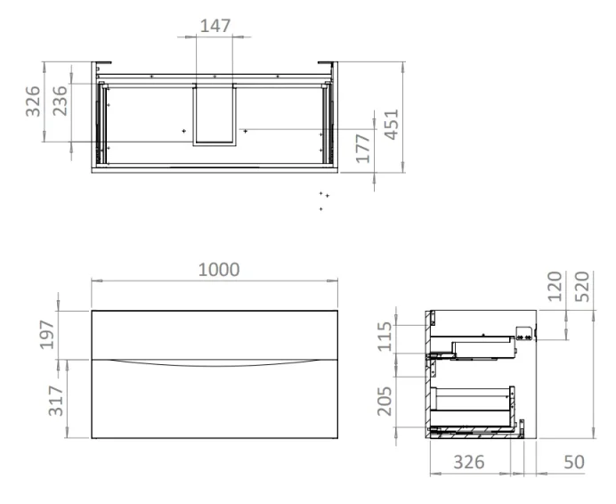 Crosswater Glide II 1000mm Wall Mounted 2 Drawer Vanity Unit with Ceramic Basin Matt Black - Image 2