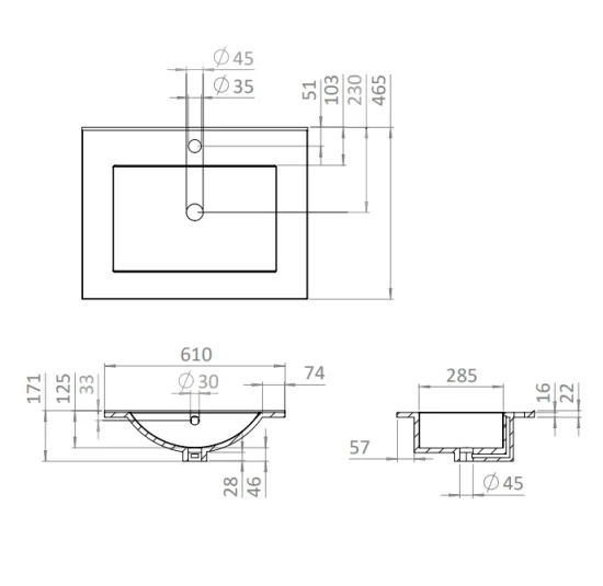 Crosswater Glide II 600mm Wall Mounted 2 Drawer Vanity Unit with Ceramic Basin Nordic Oak - Image 3