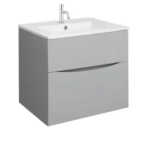 Crosswater Glide II 600mm Wall Mounted 2 Drawer Vanity Unit with Ceramic Basin Storm Grey Matt