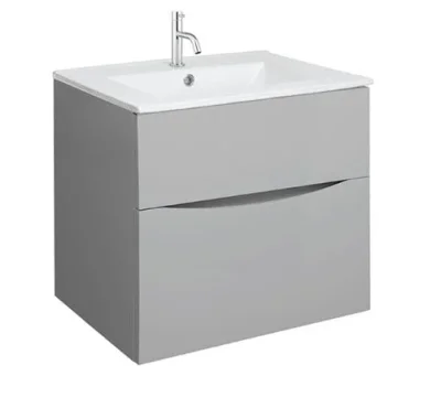 Crosswater Glide II 600mm Wall Mounted 2 Drawer Vanity Unit with Ceramic Basin Storm Grey Matt