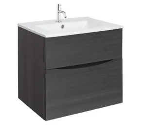 Crosswater Glide II 600mm Wall Mounted 2 Drawer Vanity Unit with Ceramic Basin Steelwood