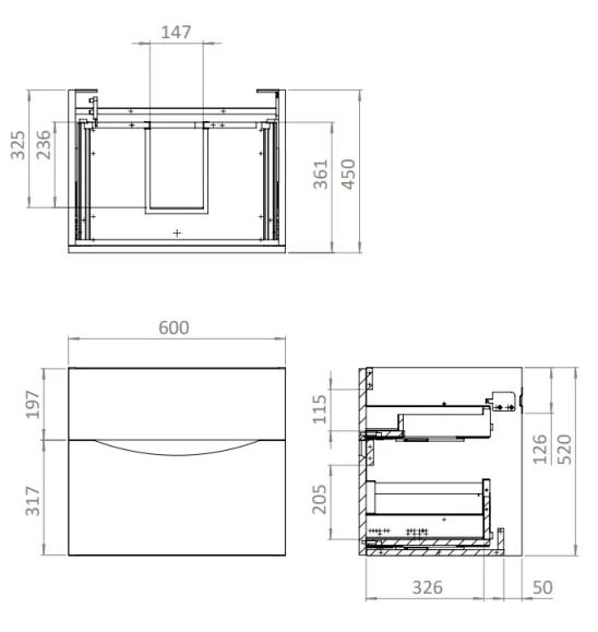 Crosswater Glide II 600mm Wall Mounted 2 Drawer Vanity Unit with Ceramic Basin Windsor Oak - Image 2