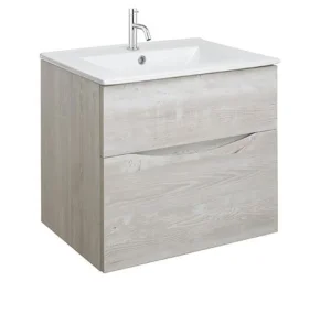 Crosswater Glide II 700mm Wall Mounted 2 Drawer Vanity Unit with Ceramic Basin Nordic Oak
