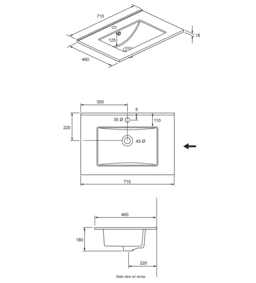 Crosswater Glide II 700mm Wall Mounted 2 Drawer Vanity Unit with Ceramic Basin Storm Grey Matt - Image 3