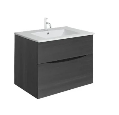 Crosswater Glide II 700mm Wall Mounted 2 Drawer Vanity Unit with Ceramic Basin Steelwood