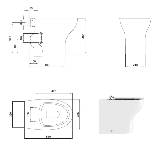 Crosswater Kai Back to Wall Toilet Pan and Soft Close Seat - Image 3