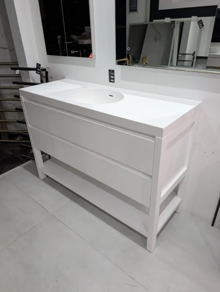 Faeber Mode 1270mm 2 Drawer With Legs Vanity Unit Matt White & Solid Surface Matt Basin - Ex Display