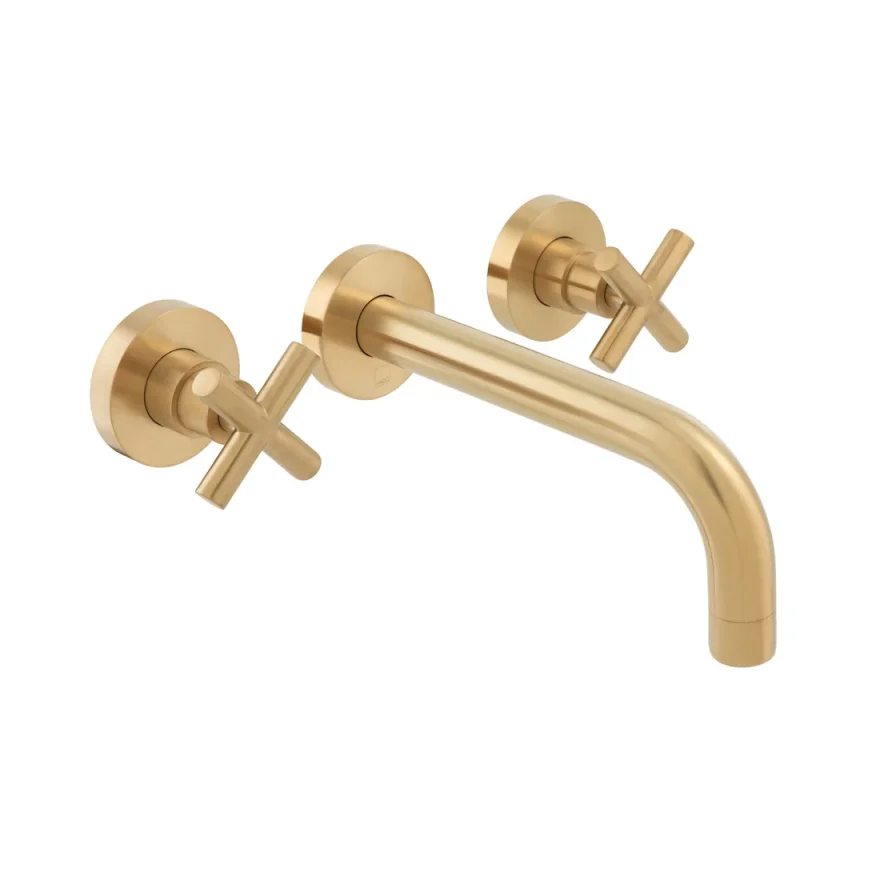 Vado Individual Elements 3 Hole Wall Mounted Basin Mixer With 200mm Spout Brushed Gold product image - Image 1