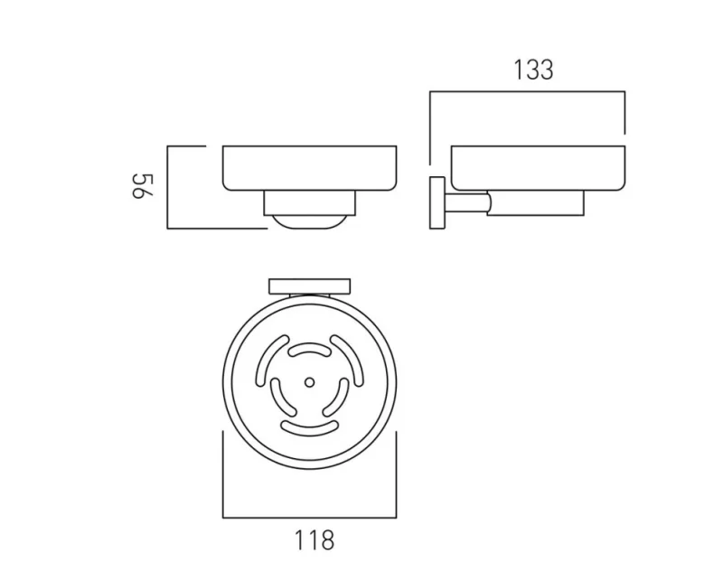 Vado Life Frosted Glass Soap Dish And Holder Wall Mounted Chrome technical drawing - Image 2