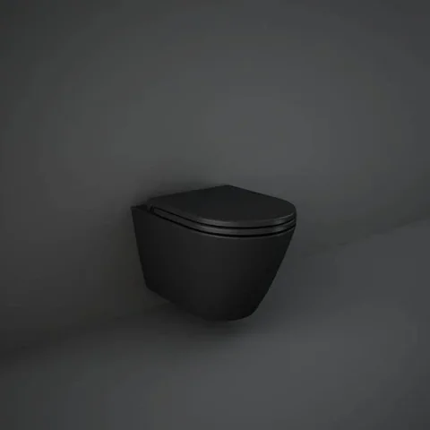 Rak Feeling Rimless Wall Hung Pan In Matt Black product image - Image 1