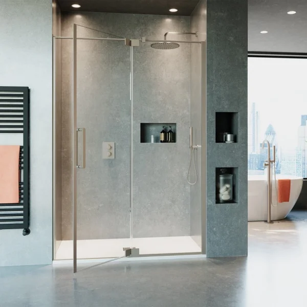 Crosswater Optix Pivot Door With In Line Panel 900 Brushed Stainless