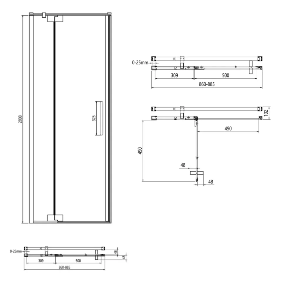 Crosswater Optix Pivot Door With In Line Panel 900 Brushed Stainless detail view - Image 3