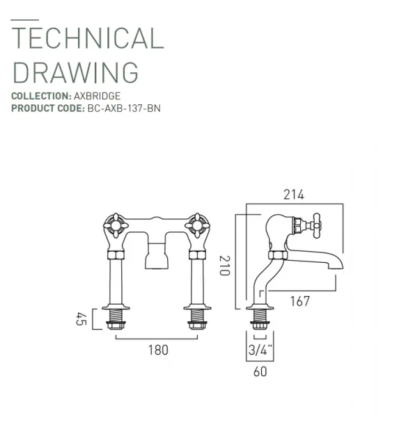 Booth & Co. Bath Filler Bright Nickel & Crackled White technical drawing - Image 2