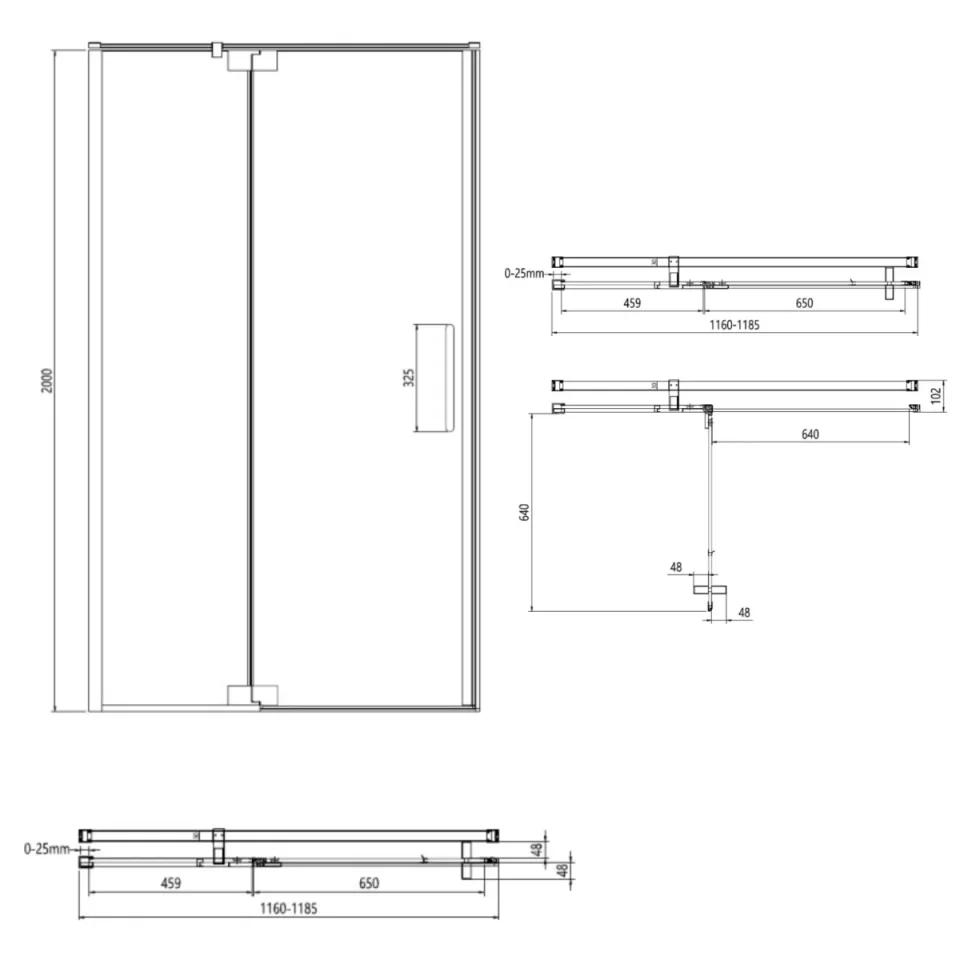 Crosswater Optix Pivot Door With Inline Panel 1200 Polished Stainless detail view - Image 3