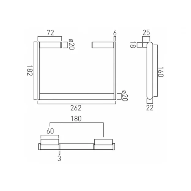 Vado Infinity Towel Ring Wall Mounted Chrome technical drawing - Image 3