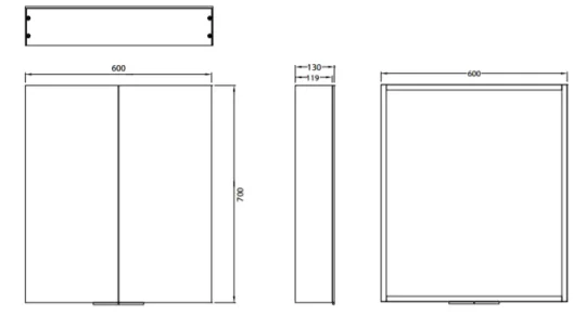 Hib Eris 60 Cabinet W60 X H70 X D13cm technical drawing - Image 3