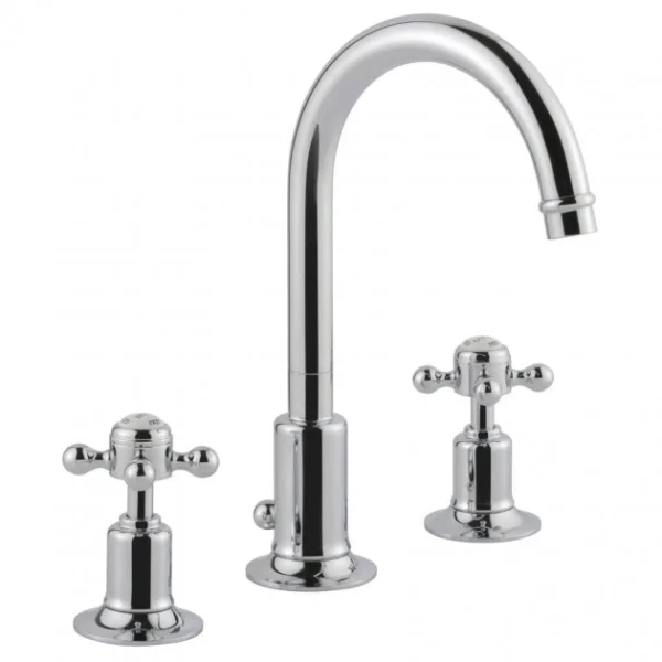 Just Taps Grosvenor Cross 3 Hole Deck Mounted Basin Mixer Swivel Spout Chrome