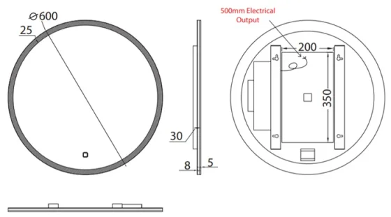 Hib Sphere 60 Mirror 60cm X D3cm technical drawing - Image 2