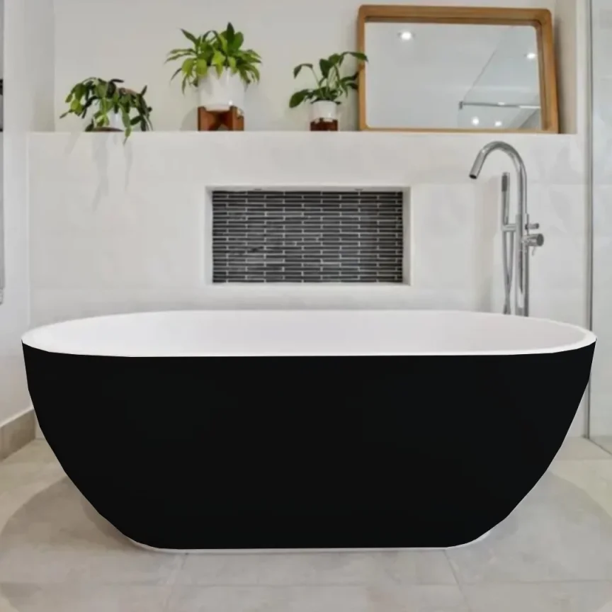 StoneKAST Pebble Freestanding Bath 1800 x 900mm Matt Black Grey RAL 7021 (Waste Included) product image - Image 1