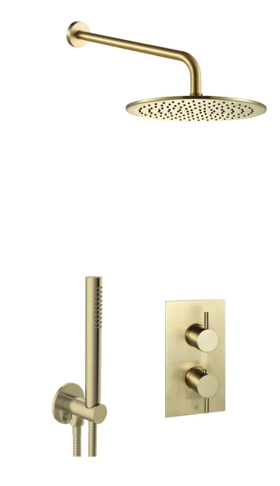 Just Taps Vos 2 Outlet Shower Valve, Arm 400mm, Overhead Shower 250mm, Round Water Outlet product image - Image 1