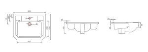 Roper Rhodes Harrow Semi-countertop Basin 1 Tap Hole technical drawing - Image 2