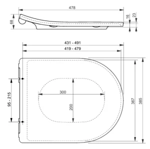TOTO RP Soft Close Toilet Seat With Quick Release Gloss White technical drawing - Image 2
