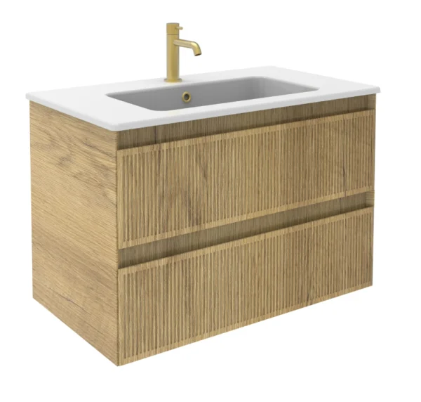 Saneux Monument 80cm 2 Drawer Wall Mounted Unit - Portland Oak
