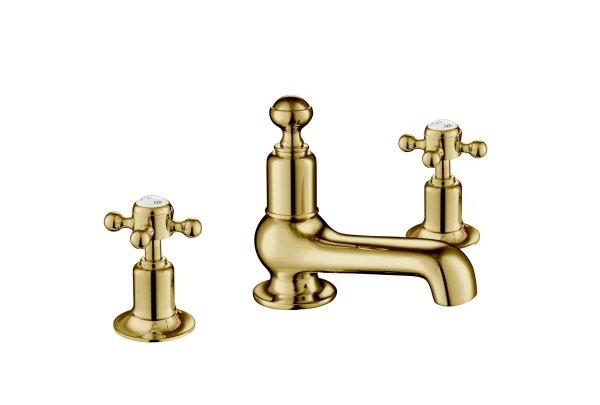Just Taps Grosvenor Cross 3 Hole Basin Mixer Light Gold