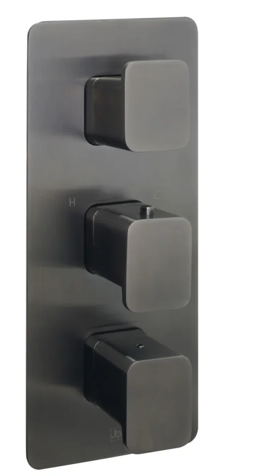 Just Taps Hix Thermo Valve 2 Option 3 Handle Vertical Brushed Black product image - Image 1