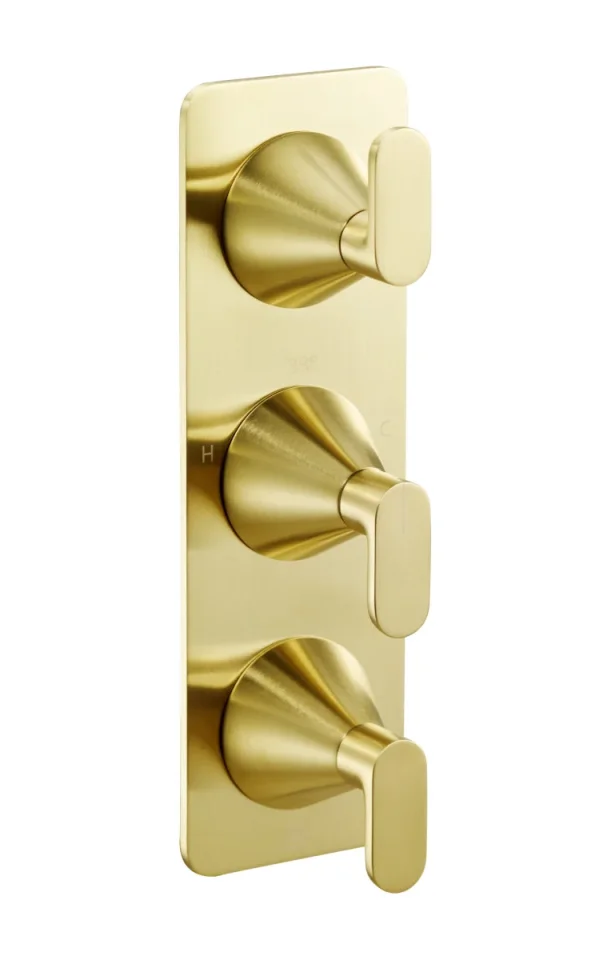 Just Taps Kono Thermostatic Concealed 3 Outlet Shower Valve (both Handles Included) Brushed Brass product image - Image 1