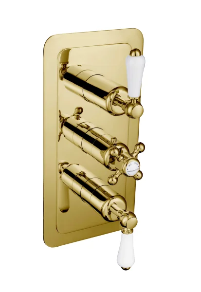 Just Taps Grosvenor Lever Concealed Thermostatic 3 Outlet Valve Vertical Light Gold