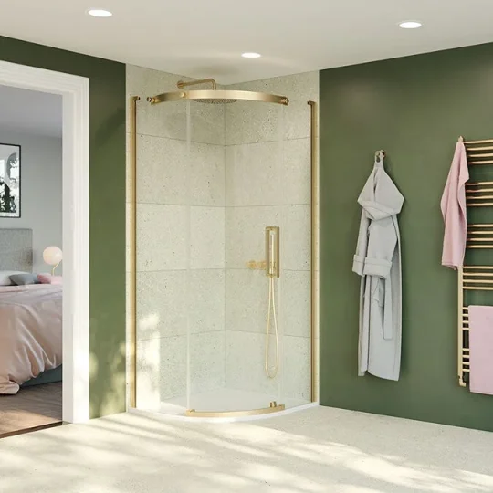 Crosswater Optix Quadrant 900x900 Left Hand Brushed Brass product image - Image 1