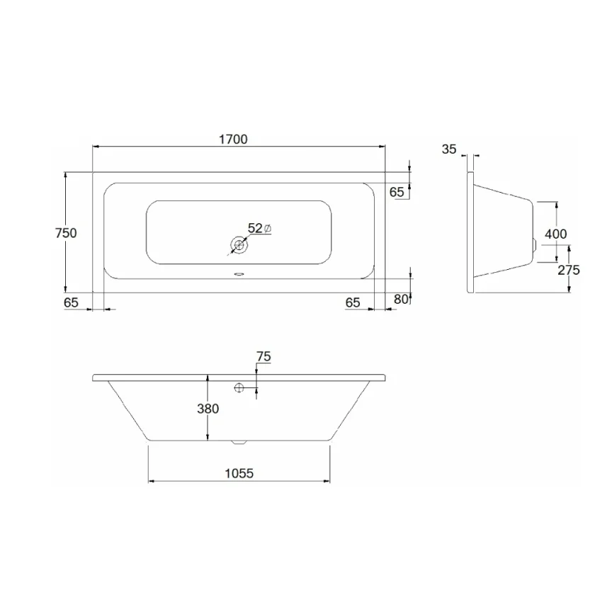 Saneux Stetson 1700x750mm Bath Double Ended & Bath Legs detail view - Image 3