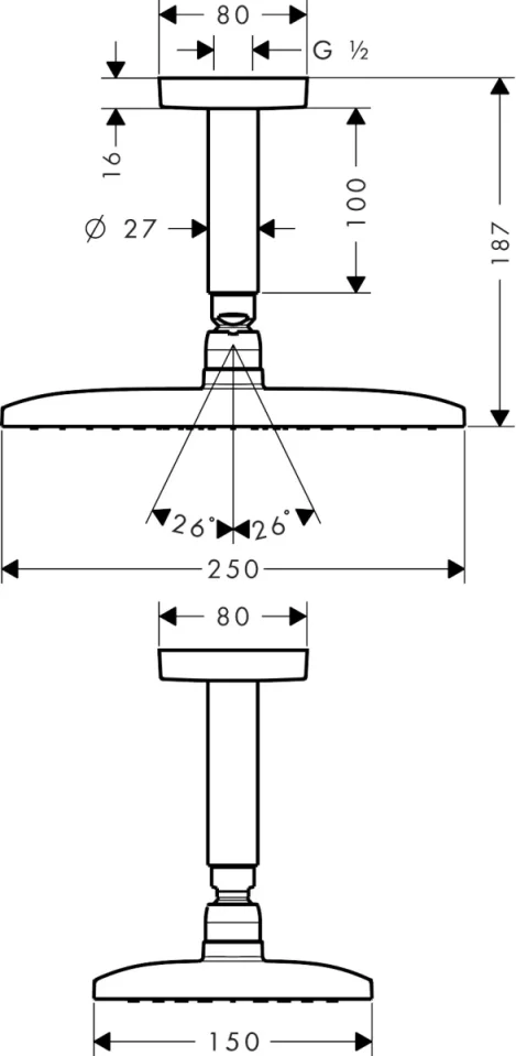 Hansgrohe Xx Raindance Ohs E 240 Air 1jet Ceiling Chrome detail view - Image 3
