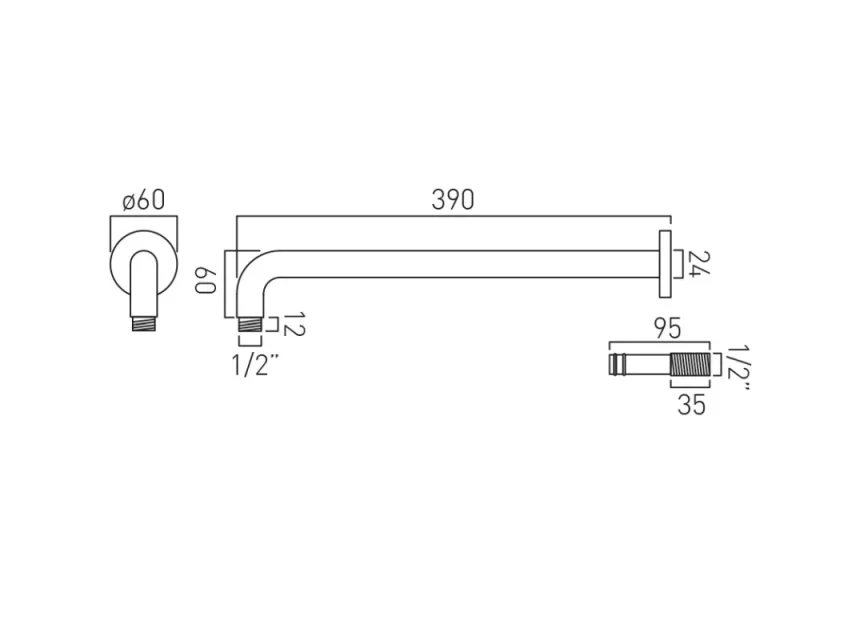 Vado Individual Easy Fit Round Shower Arm Brushed Gold technical drawing - Image 2