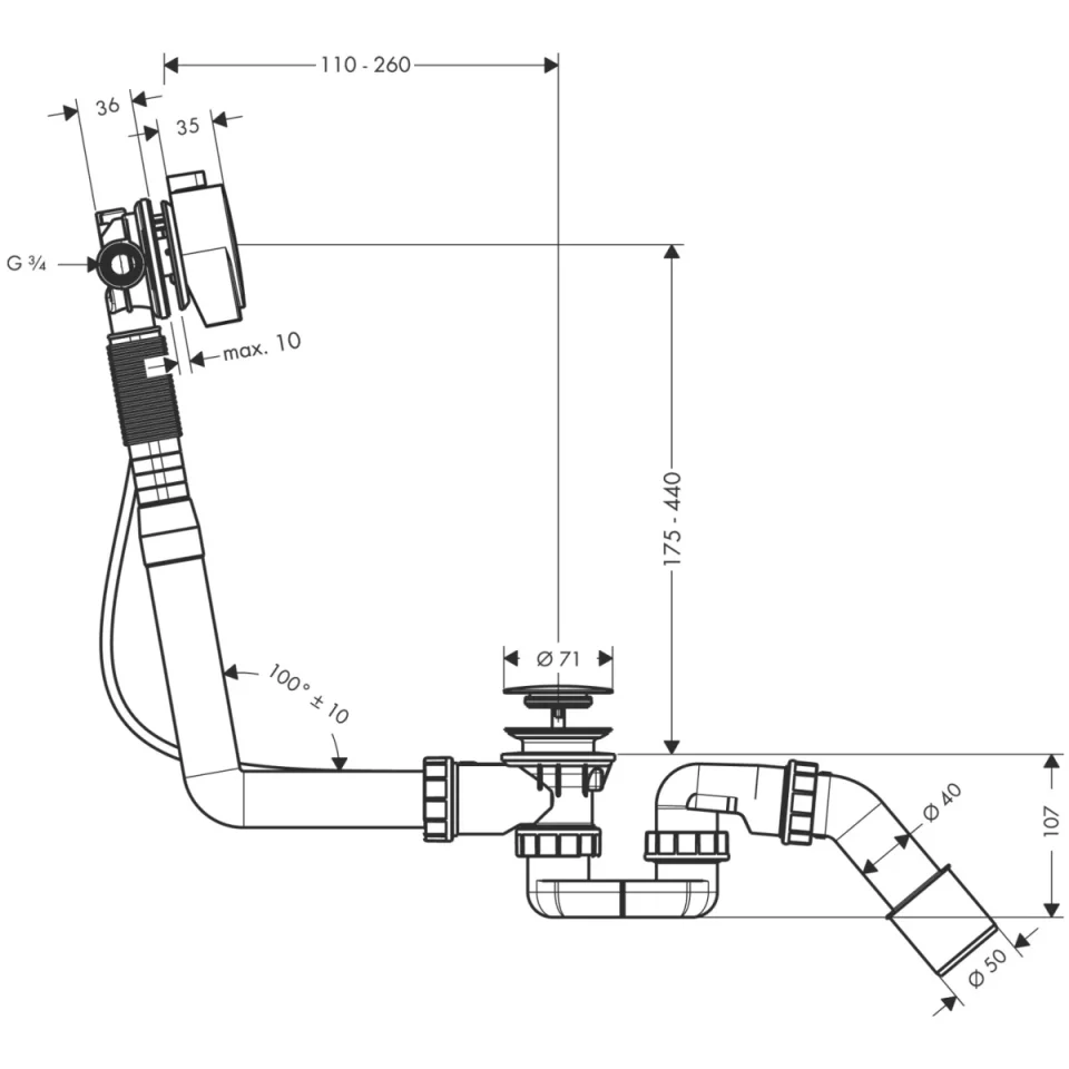 Axor Complete Set For Exafill S Bath Filler With Waste And Overflow Set For Standard Bathtubs Stainless Steel Optic detail view - Image 2