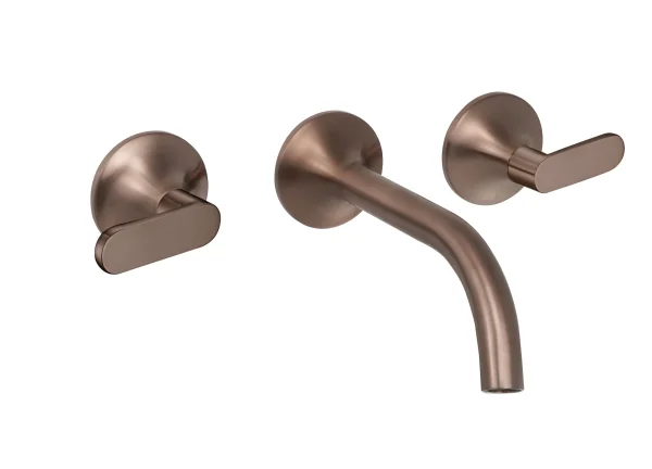 Just Taps Kono 3 Hole Wall Moutned Basin Mixer (both Handles Included) Brushed Bronze