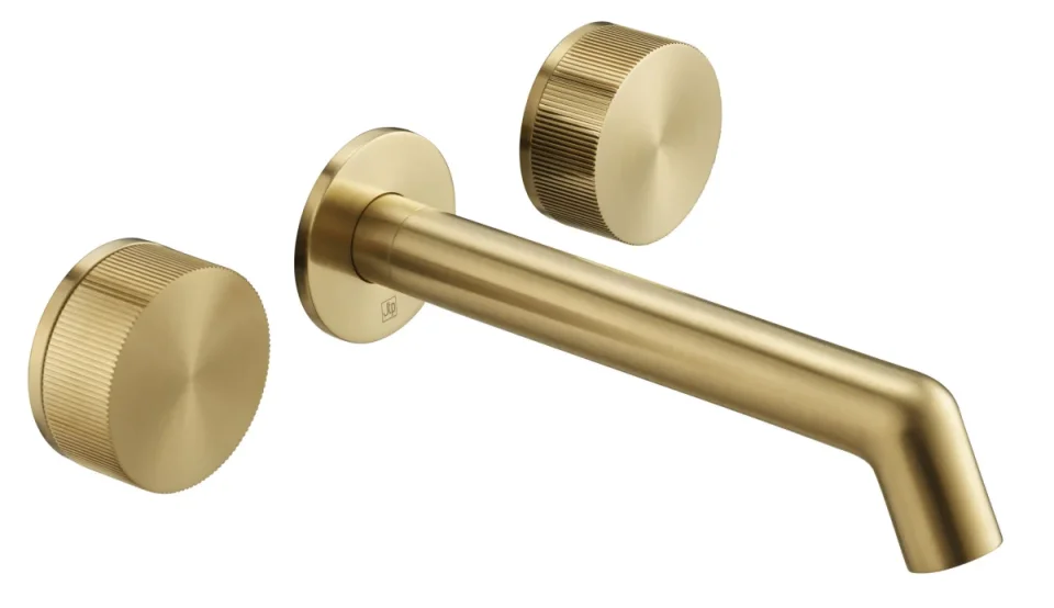 Just Taps Evo Wall Mounted Basin Mixer Brushed Brass product image - Image 1
