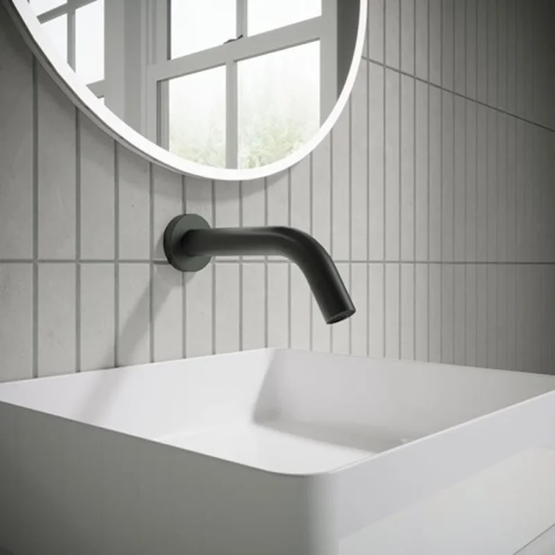 Crosswater Mpro Wall Mounted Basin Spout Sensor 220mm Matt Black detail view - Image 2