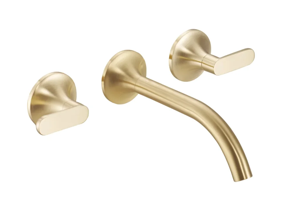 Just Taps Kono 3 Hole Wall Moutned Basin Mixer (both Handles Included) Brushed Brass product image - Image 1