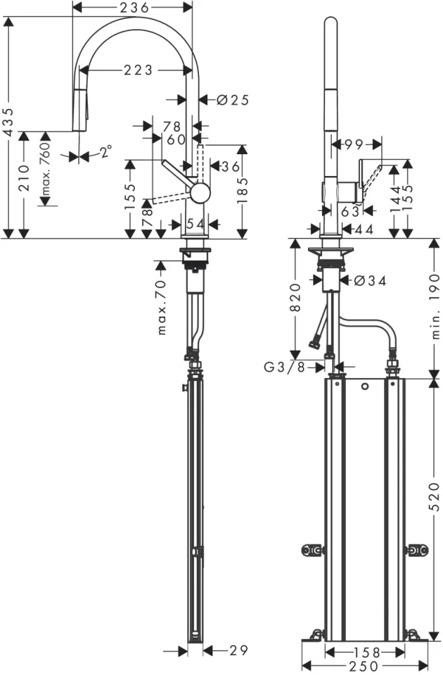 Hansgrohe Talis M54 Km 210 2j P-out Sbox So Stainless Steel Finish detail view - Image 2