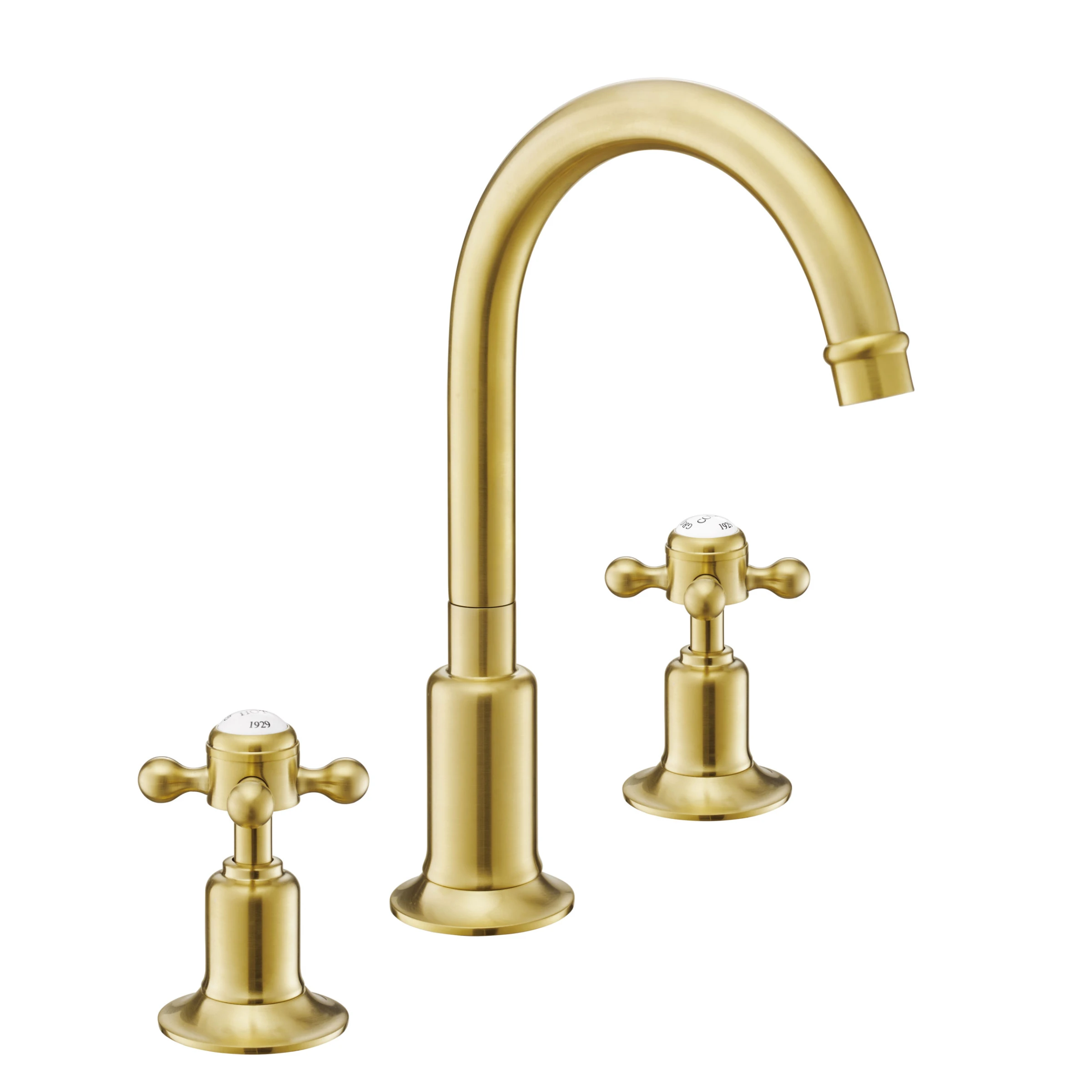 Just Taps Grosvenor 3 Hole Deck Mounted Basin Brushed Brass with pop up waste