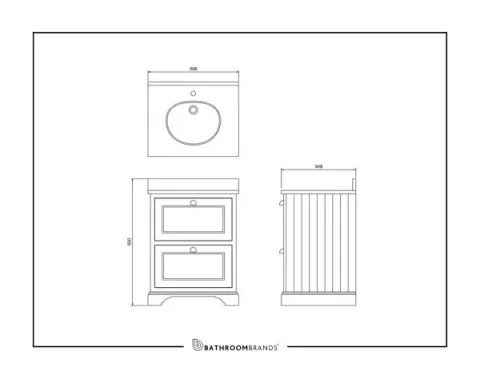 Burlington 600 Freestanding Basin unit with drawers detail view - Image 2
